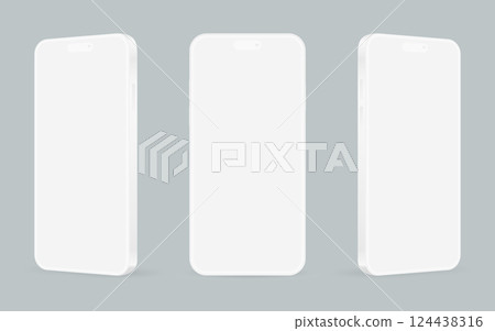 White mockup smartphone set with blank screen White mockup smartphone set with blank screen 124438316