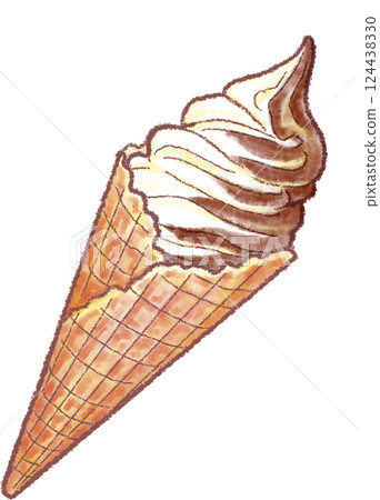 Soft serve ice cream_waffle cone_chocolate mix 124438330