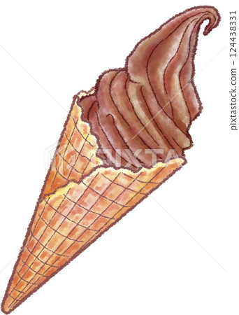 Soft serve ice cream waffle cone chocolate 124438331