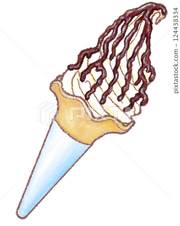 軟冰淇淋_香草_巧克力糖漿_花筒 124438334