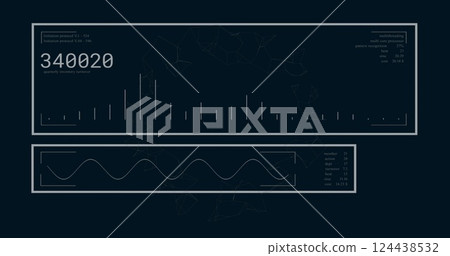 Image of data processing over diagrams on black background Image of data processing over diagrams on black background 124438532