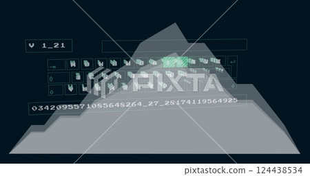 Image of data processing and keyboard over diagrams on black background Image of data processing and keyboard over diagrams on black background 124438534