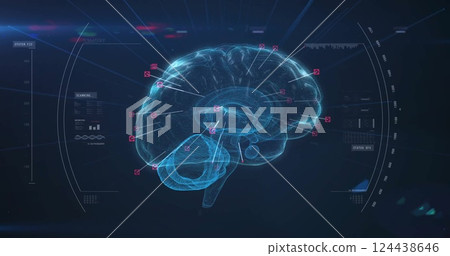 Image of human brain and data processing over dark background 124438646