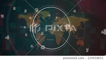 Image of dna strand and data processing over world map Image of dna strand and data processing over world map 124438651