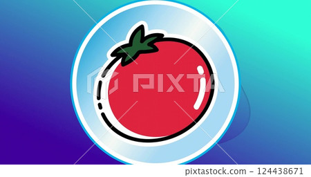 Image of red tomato over blue liquid background Image of red tomato over blue liquid background 124438671