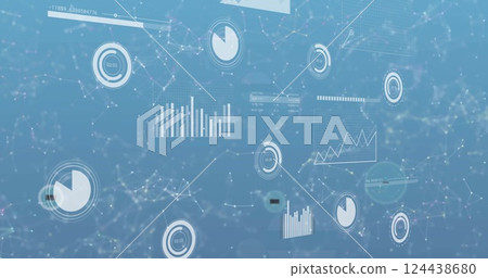 Image of 6g texts and diagrams over shapes and data processing 124438680