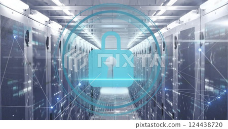 Image of padlock icon, digital data processing over computer servers Image of padlock icon, digital data processing over computer servers 124438720