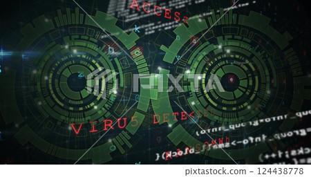 Image of scope scanning over data processing on blue background Image of scope scanning over data processing on blue background 124438778