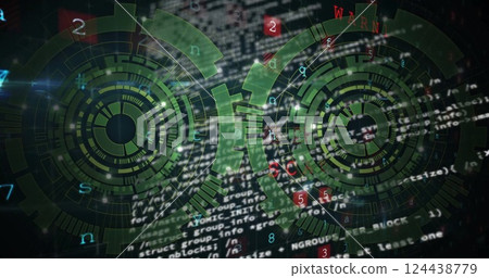 Image of scope scanning over data processing on blue background 124438779