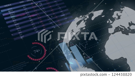 Image of diagrams and data processing over globe 124438820