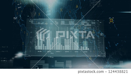 Image of diagrams and data processing over world map 124438821