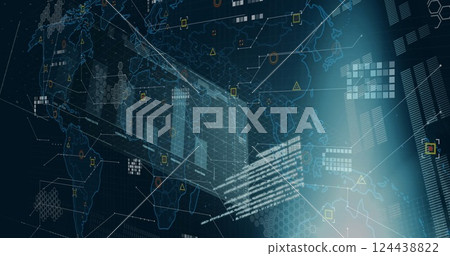 Image of diagrams and data processing over world map Image of diagrams and data processing over world map 124438822