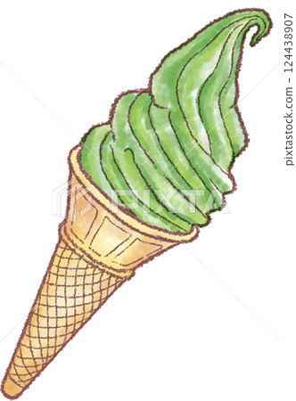 軟冰淇淋_甜筒_抹茶_抹茶奶油 124438907