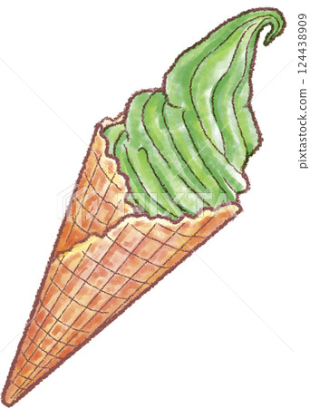 _Matcha cream soft serve ice cream_Waffle cone_Matcha 124438909