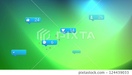 Social media notifications image over green and blue gradient background Social media notifications image over green and blue gradient background 124439033