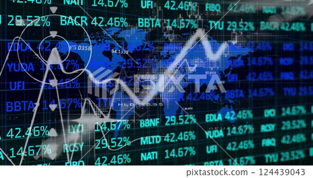 Stock market data and world map image over financial trading background Stock market data and world map image over financial trading background 124439043