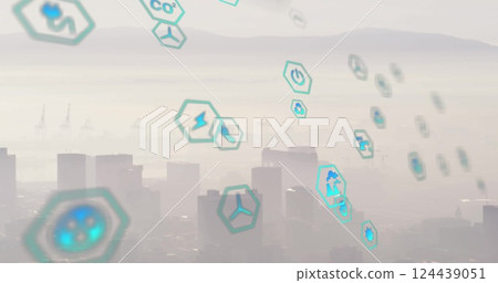 Image of network of eco icons over cityscape 124439051