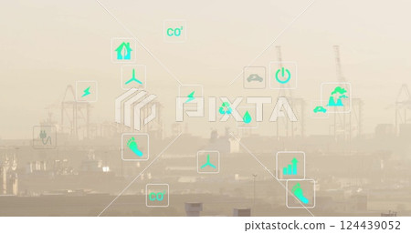 Image of network of eco icons over cityscape 124439052