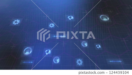 Image of digital data processing over blue background Image of digital data processing over blue background 124439104