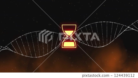 Image of dna strand, hourglass icon and data processing Image of dna strand, hourglass icon and data processing 124439112