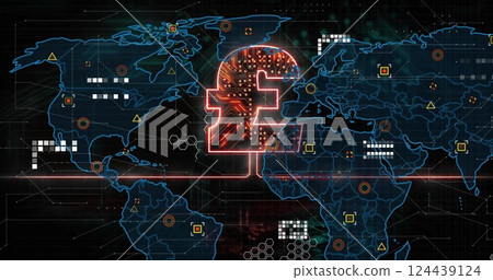 Image of pound sign, world map and digital data processing over circuit board Image of pound sign, world map and digital data processing over circuit board 124439124
