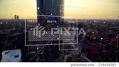 Image of digital data processing over cityscape 124439165