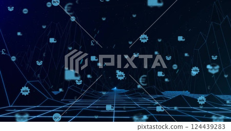 Image of network of connections with icons and data processing Image of network of connections with icons and data processing 124439283