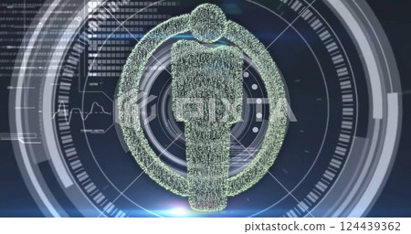 Digital human figure and data processing image over futuristic interface 124439362