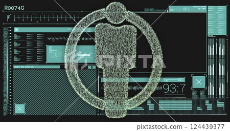 Digital human figure and data processing image over futuristic interface Digital human figure and data processing image over futuristic interface 124439377
