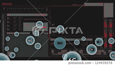 Technological interface with 6g symbol, data processing image Technological interface with 6g symbol, data processing image 124439378