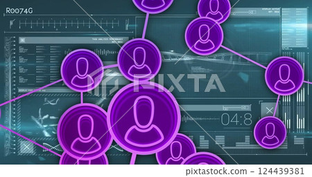 Network of user icons and data processing image over digital interface Network of user icons and data processing image over digital interface 124439381