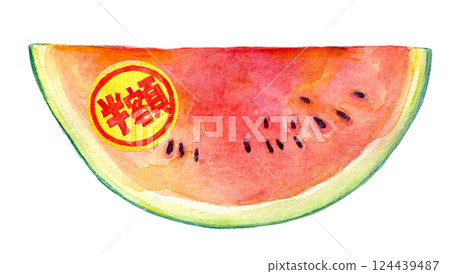 水彩插畫：貼有半價標籤的西瓜 124439487