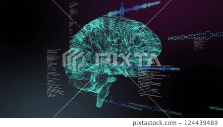 Image of digital data processing over human brain Image of digital data processing over human brain 124439489