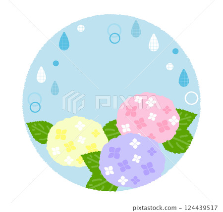 Hydrangea and rain round frame 124439517