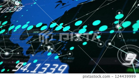 Image of networks and digital data processing over world map 124439999