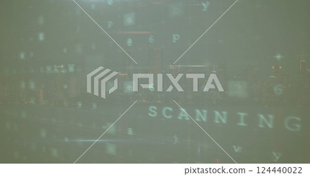 Image of virus warning and data processing over dark background 124440022