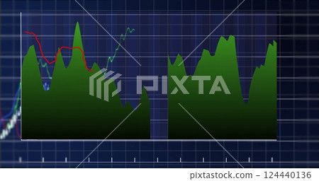 Image of statistics and data processing over grid background 124440136