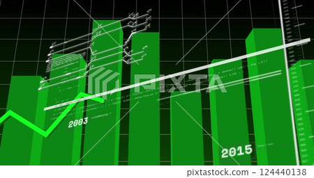 Image of statistics and data processing over grid background 124440138