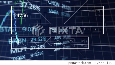 Image of statistics and data processing over grid background Image of statistics and data processing over grid background 124440140