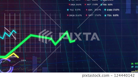 Image of statistics and data processing over grid background Image of statistics and data processing over grid background 124440142