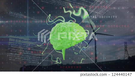 Image of wind turbine, human brain and data processing Image of wind turbine, human brain and data processing 124440147