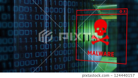 Image of malware text and data processing over computer servers 124440157