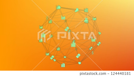 Image of globe of network of connections with digital icons 124440181