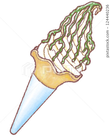 Soft serve ice cream_vanilla_matcha syrup_flower cone Soft serve ice cream_vanilla_matcha syrup_flower cone 124440236