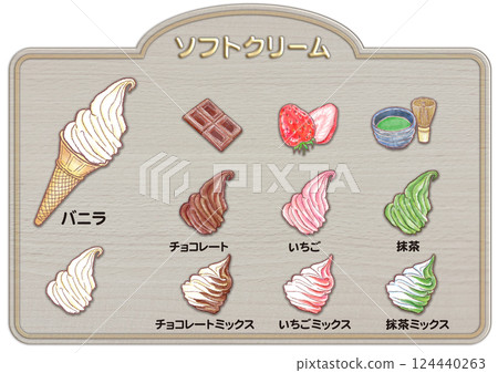 Soft serve ice cream in a cup set Soft serve ice cream in a cup set 124440263