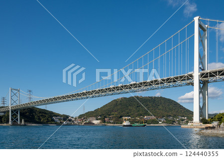 [Kitakyushu Moji Port: Kanmon Straits and Kanmon Bridge from Norfolk Square] 124440355