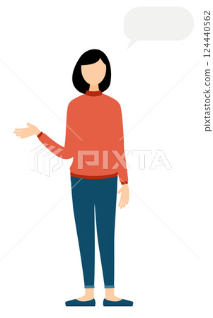 一位穿著紅色高領毛衣的女士在說話的簡單插圖 124440562
