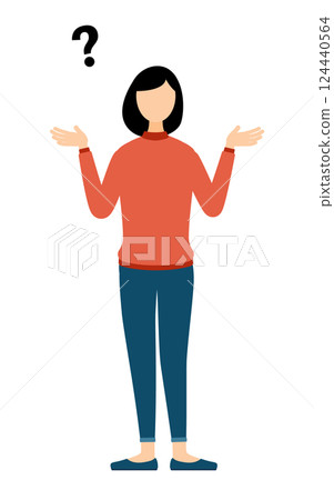 一位身穿紅色高領毛衣的女士正在提問的簡單插圖 一位身穿紅色高領毛衣的女士正在提問的簡單插圖 124440564