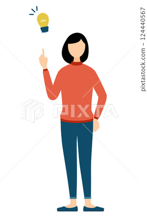 A simple illustration of a woman wearing a red turtleneck coming up with an idea 124440567