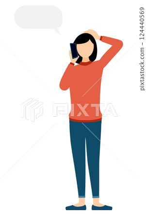 一個簡單的例子:一個穿著紅色高領毛衣的女人正在用智慧型手機說話 一個簡單的例子:一個穿著紅色高領毛衣的女人正在用智慧型手機說話 124440569